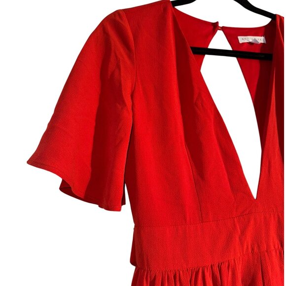 Red Socialite Womens V-Neck Romper with Short Sleeves - Picture 8 of 13